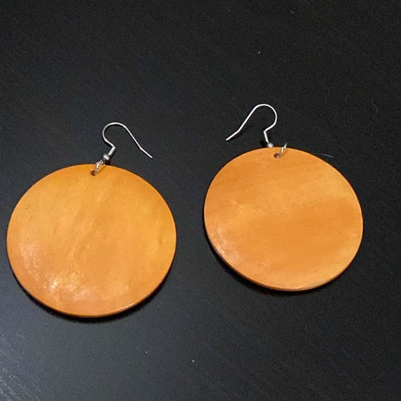 NEW Large circle earrings solid boho round wood disc earrings - Picture 1 of 2
